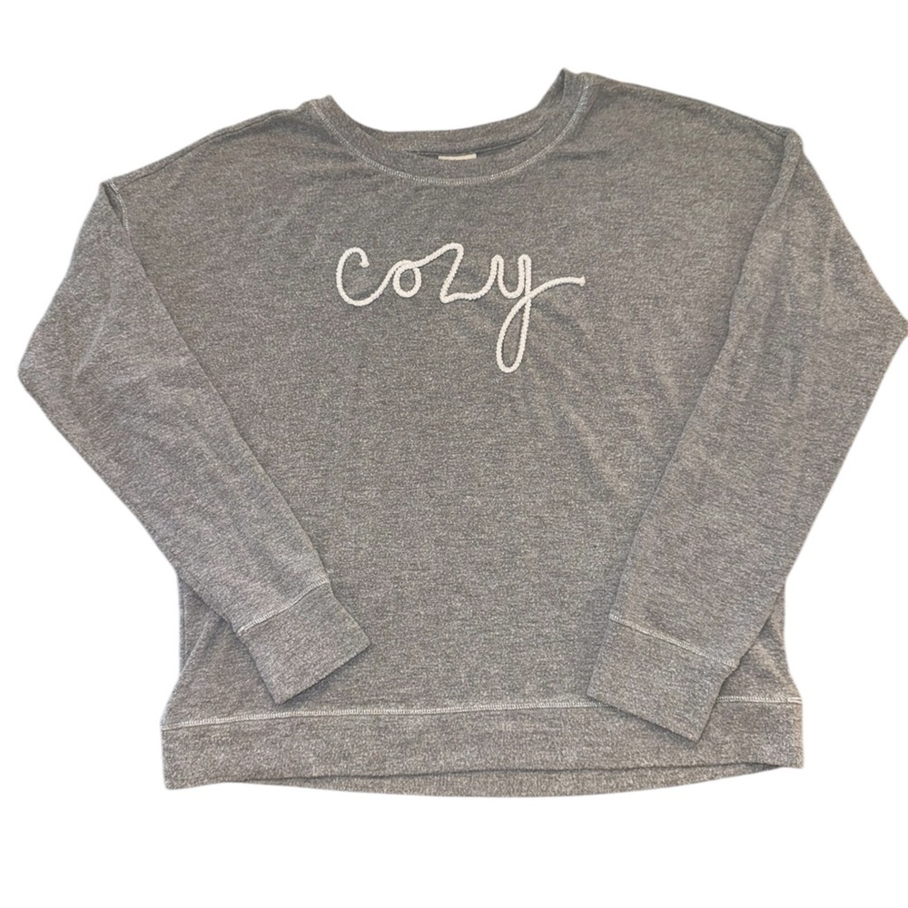 Jasmine & Ginger Gray Long Sleeve ”Cozy” Embroidered T-Shirt XS